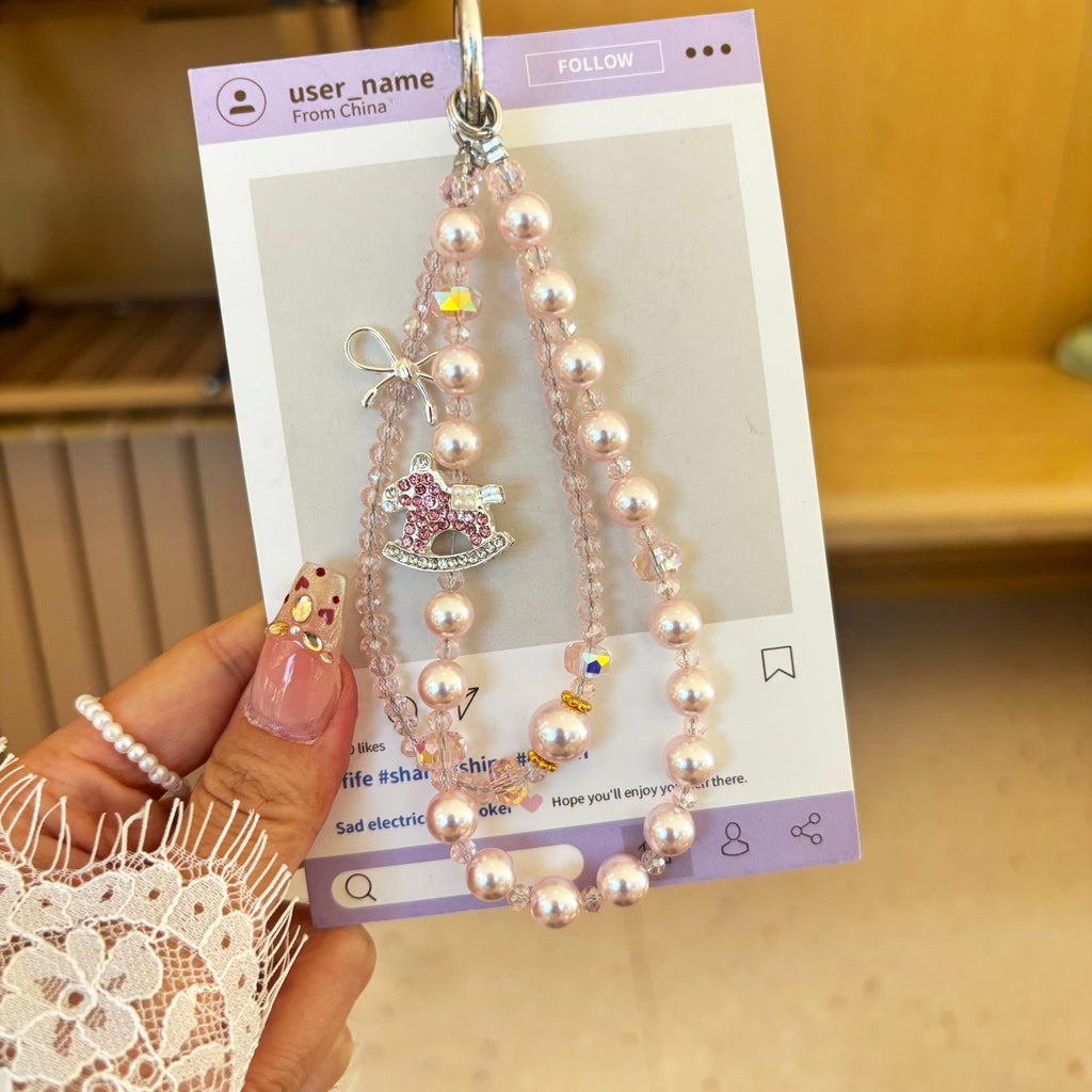 Double-Layer Crystal Carousel Horse Phone Charms