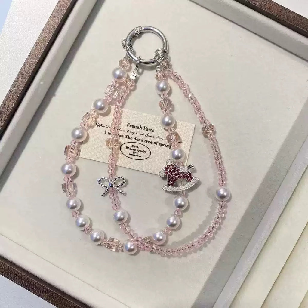 Double-Layer Crystal Carousel Horse Phone Charms