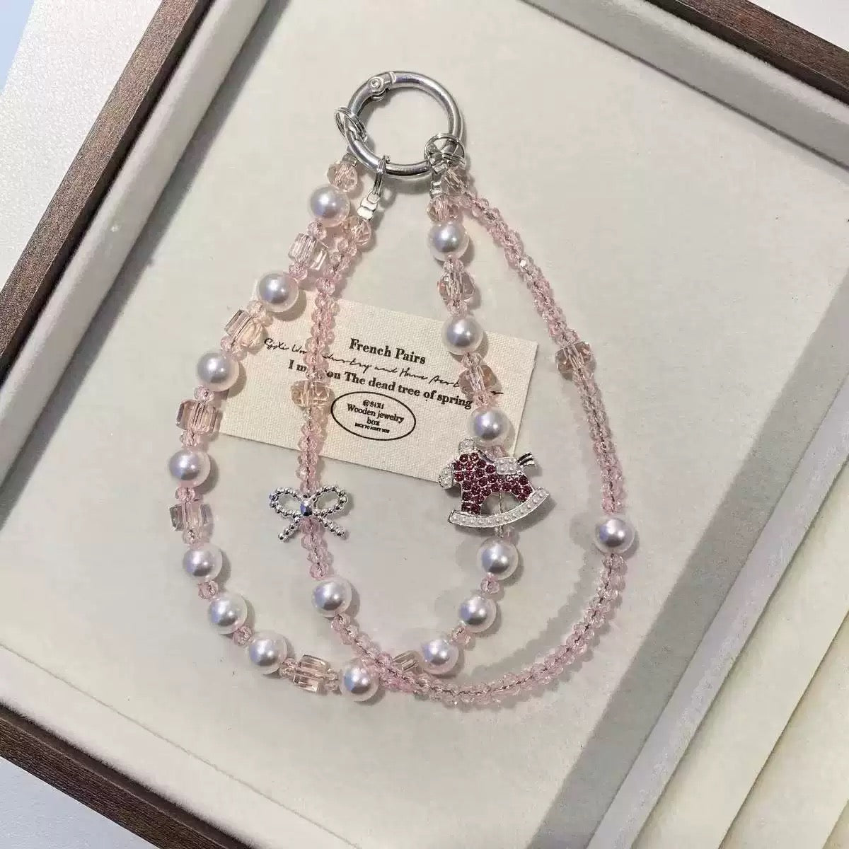 Double-Layer Crystal Carousel Horse Phone Charms