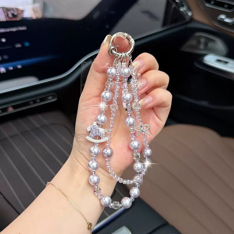 Double-Layer Crystal Carousel Horse Phone Charms