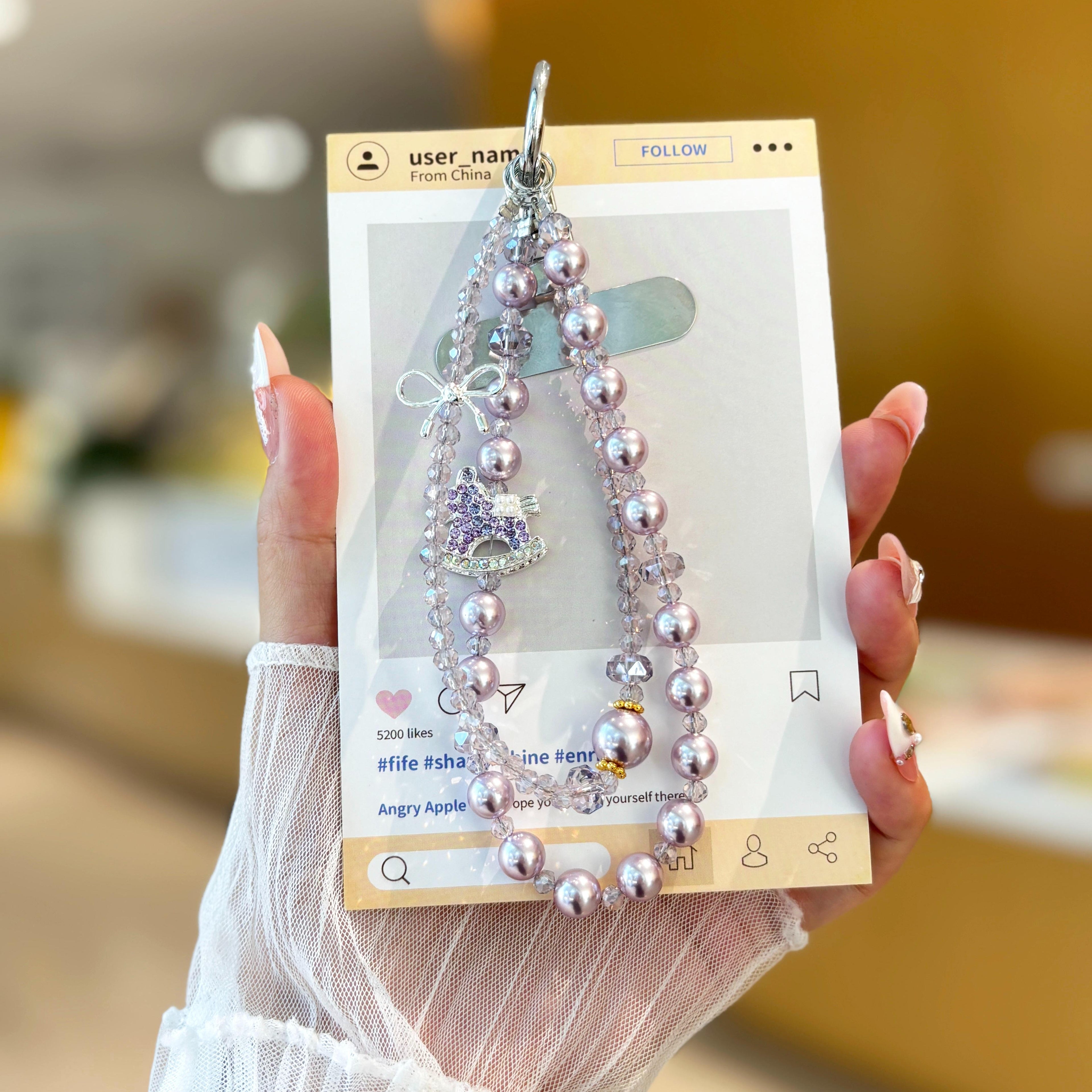 Double-Layer Crystal Carousel Horse Phone Charms